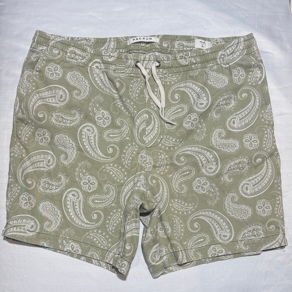 PacSun Sage Green Paisley Volley Shorts